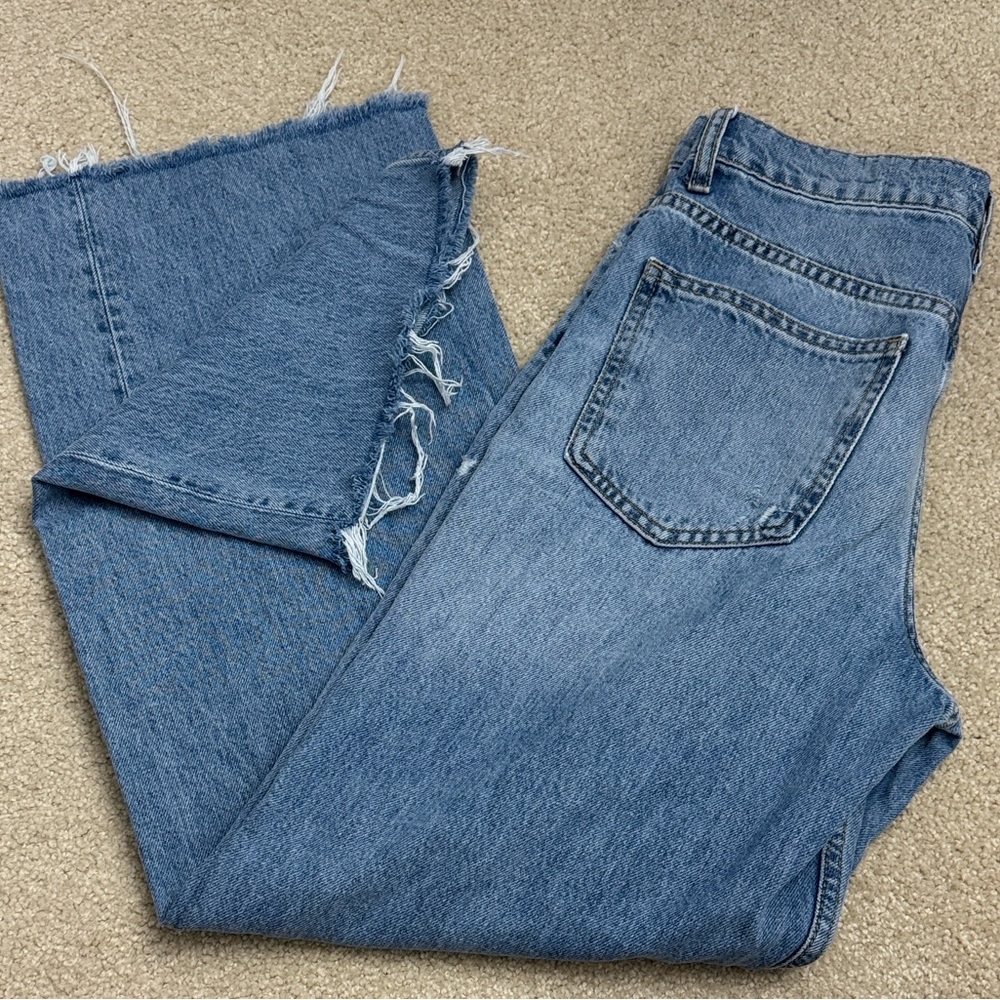 Zara Wide Straight Jeans Size 2 Fringed Hem - Picture 5 of 14